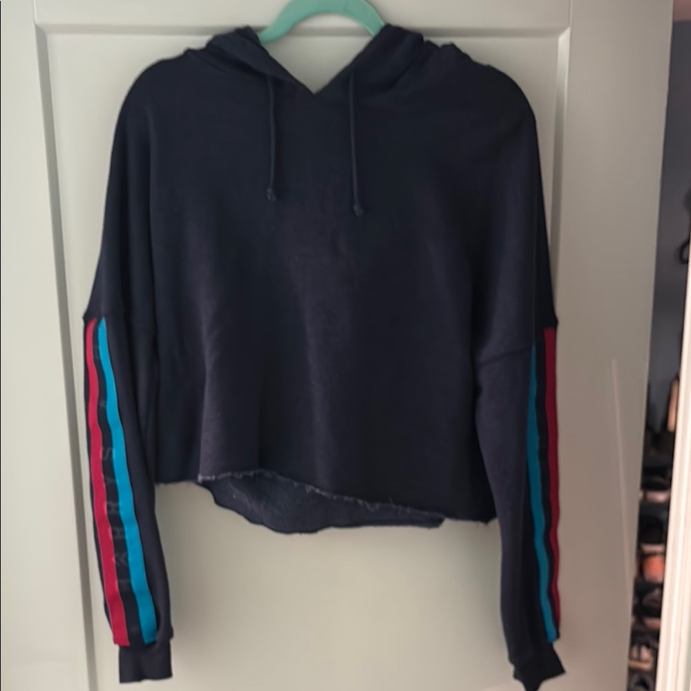 Navy Blue Barry’s Hoodie Sweater with Striped Sleeves